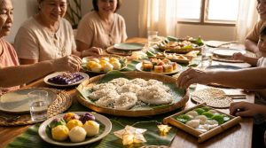Palitaw served with traditional Filipino kakanin at a family gathering